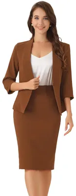 Immagine prodotto di Completo da donna per l'ufficio - Giacca e gonna a tubino - Marrone