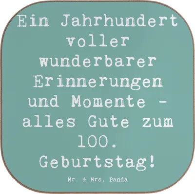 Produktbild von Mr. & Mrs. Panda Untersetzer für Gläser Spruch 100. Geburtstag Erinnerungen - Meeresbrise - Geschenk, Tasse, Geburtstagsgeschenk, Coaster, Getränkeuntersetzer, Freude