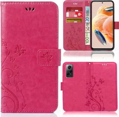 Produktbild von Handy Tasche für Xiaomi Redmi Note 12 Pro  Schutz Hülle Handyhülle mit Blumenmuster Klapp Hülle mit Standfunktion und Kartenfächer Pink
