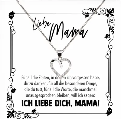 Produktbild von 22Feels Echt Silber Halskette - Liebe Mama Geschenk Geburtstag Muttertag Weihnachten Mutter Schmuck Set für Frauen - Herz Anhänger, Karte