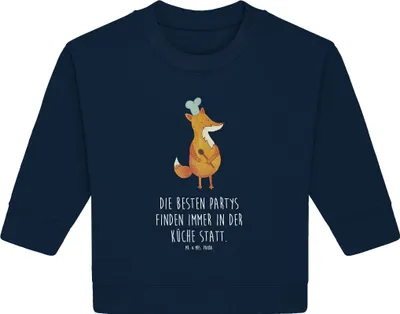 Produktbild von Mr. & Mrs. Panda Organic Baby Pullover Fuchs Koch 12. - 18. Monat - French Navy - Geschenk, Bäcker, Spruch Lustig, Hungrig, Geburtstag, Bullover, Chefkoch