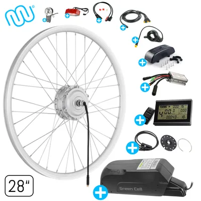 Obrázok produktu pre windmeile | Súprava na prestavbu na e-bike, motor na predné koleso, vrátane batérie, so všetkým príslušenstvom, strieborná, 28" palcov, súprava na prestavbu, pedelec