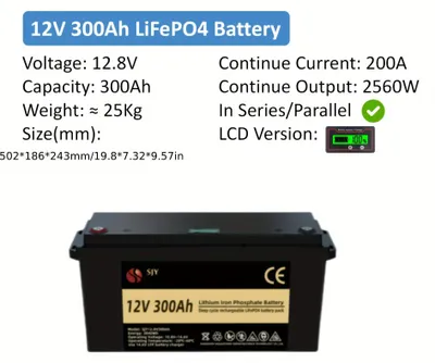 Image de Batterie lithium-fer-phosphate - Batterie LiFePO4 - Batterie solaire - Batterie pour bateau - Batterie marine - 12V 300Ah