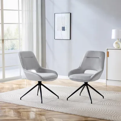 Obrázek produktu pro Jídelní židle STILVORA s otočným mechanismem o 360° a velurovým potahem, židle pro volný čas s černě lakovanou kovovou konstrukcí, kancelářská židle s pohodlným čalouněním, otočná židle do moderních jídelních koutů, sada 2 kusů