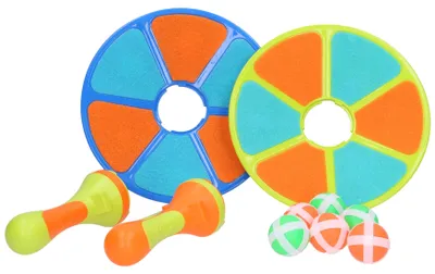 Immagine prodotto di Gioco di abilità con 2 impugnature e 6 palline adesive, dimensioni dell'impugnatura 19x14 cm, diametro della pallina 3,3 cm