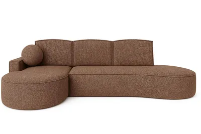 Immagine prodotto di Divano angolare moderno Sofello dalle forme arrotondate MOLLY, con struttura in vimini marrone dalle forme arrotondate di tendenza! (con funzione letto) Superficie di riposo: 140x207 cm