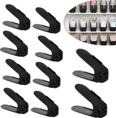 Produktbild von YUENFONG 30er Set Verstellbarer Schuhregale rutschfest Schuhstapler 3 Höhenverstellbar schuhaufbewahrung Schuhorganizer (30 Stück, Schwarz)