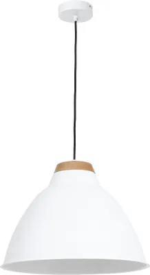 Produktbild von Pendelleuchte Vintage "Skal" Weiß Metall Holz Hängelampe Wohnzimmer Esszimmer Esstisch