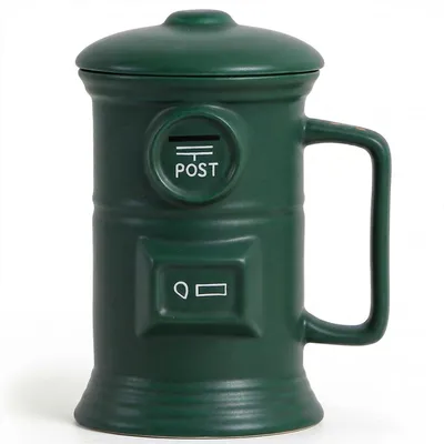 Immagine prodotto di Tazza da caffè con coperchio, design retrò a forma di cassetta delle lettere, 500 ml, verde