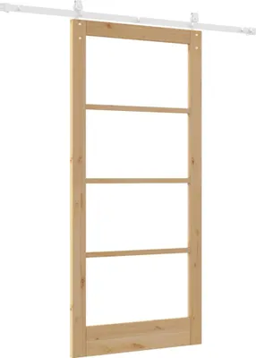 Image de Porte coulissante vidaXL, 93 x 202 cm, en bois massif de pin et en verre, finition naturelle