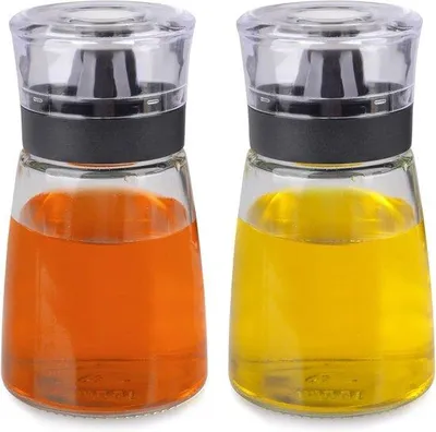 Imagen del producto de Juego de 2 dosificadores de aceite de vidrio, de 160 ml cada uno, para aceite, vinagre y miel. Dispensadores con tapa, ideales para aderezos. Accesorios de cocina