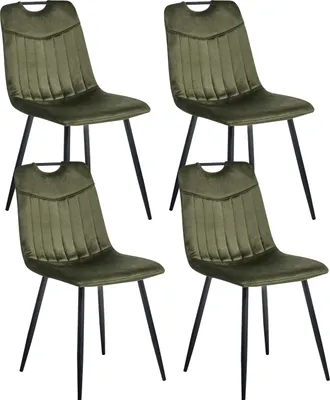Produktbild von BELIANI Esszimmerstühle 4er Set Dunkelgrün Samtstoff mit Schwarzen Beinen Ohne Armlehnen Modern Gesteppt Polsterstühle Esszimmer