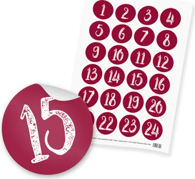 Produktbild von itenga 24x Zahlensticker Z49 Vintage 1-24 Bordeaux