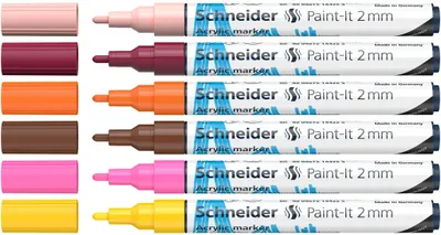 Produktbild von Schneider Schreibgeräte Paint-It, 6 Stück(e), Beige, Bordeaux, Braun, Orange, Pink, Gelb, Rundspitze, Beige, Bordeaux, Braun, Orange, Pink, Weiß, Gelb, Rund, 2 mm