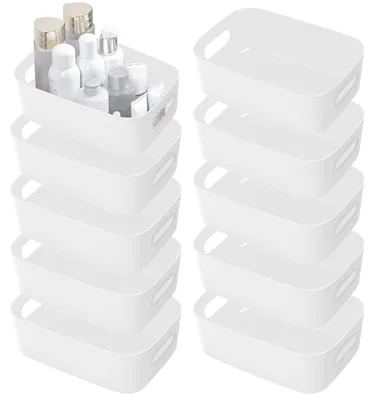 Produktbild von 10-teilige Aufbewahrungsbox aus Kunststoff, weiß, Aufbewahrungsboxen mit Griff, Badezimmer-Aufbewahrungsboxen, Aufbewahrungskörbe und -behälter aus Kunststoff, Kunststoffkorb für