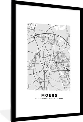 Produktbild von MuchoWow® Gerahmtes Poster Karte - Moers - Deutschland - Stadtplan - Karte 60x90 cm - Poster mit Schwarzem Bilderrahmen Wandposter Rahmen Foto Bilder - Dekoration - Wandposter Wohnzimmer - Hochwertig