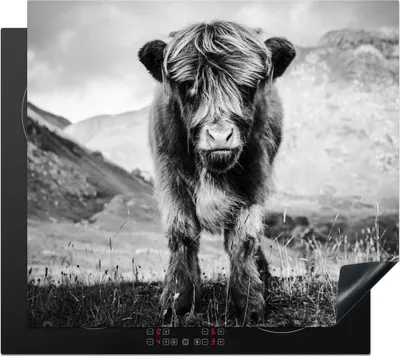 Obrázek produktu pro KitchenYeah® Krycí deska na sporák Scottish Highlander - Mountain - Black - White , 60x52cm, dekorace do kuchyně, kryt na sklokeramickou varnou desku, krycí deska na varnou desku