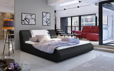 Produktbild von NABBI Gepolstert Doppelbett mit Rost Folina 140 - Schwarz-Weiss