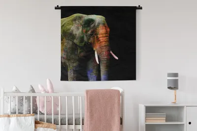 Produktbild von MuchoWow® Wandteppich Wandbehang Elefant - Farben - Tier 90x90 cm Tapisserie Dekoration Wandtuch - Wandaufhänger
