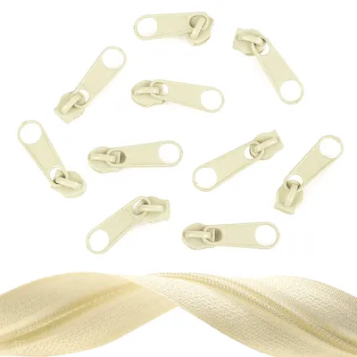 10 Reißverschluss Zipper für Endlosreißverschluss, 5mm, hellcreme