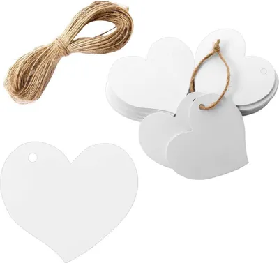 Produktbild von 100 Stück Weiße Herz Kraftpapier Anhänger mit Schnur für Hochzeit Party Geburtstag