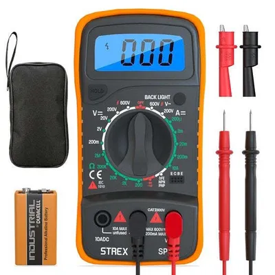 Image de Strex Strex Multimètre numérique - AC / DC - pile Duracell 9V, pince et mallette de rangement incluses - Multimètre