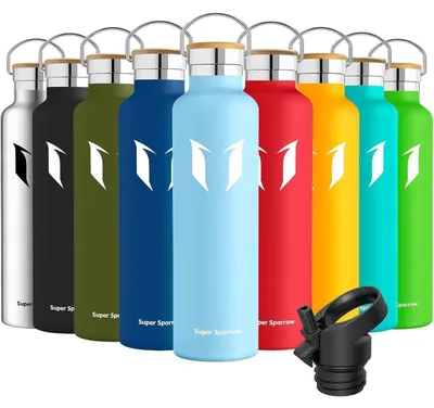 Produktbild von Edelstahl Trinkflasche 350ml-1L Auslaufsicher BPA-Frei mit 2 Deckeln