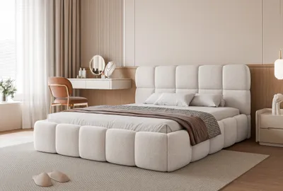 Produktbild von FURMEB24 Polsterbett CRYSTAL - 140 x 200 cm - WEISS Teddystoff
