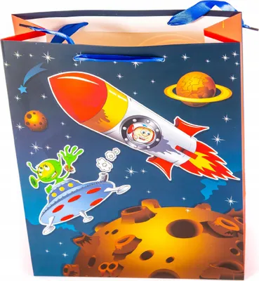 Produktbild von Geschenktüte Weltraum Kinder 26x32x10cm - Bunte Präsenttasche für Geburtstage