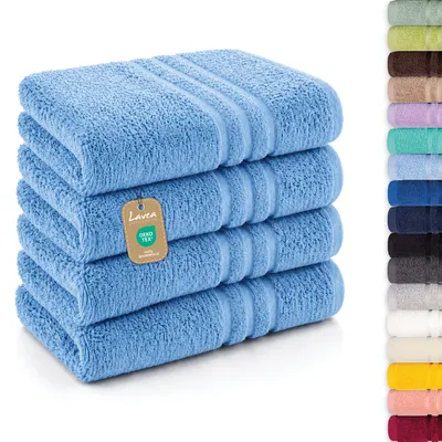 Produktbild von Lavea® 4er Set Handtücher 50x100 cm - Elena, 100% Baumwolle, Saugstark & Weich, Waschbar, Trocknergeeignet, Frottierhandtuch - Delphinblau