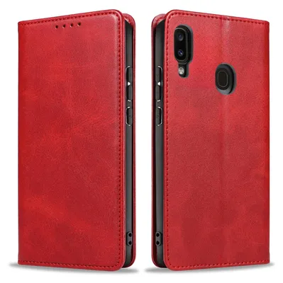 Produktbild von Handyhülle für Samsung Galaxy A40 Kunstleder Flip Cover Hülle Klapphülle Case Kartenfach Farbe: Rot