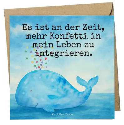 Produktbild von Mr. & Mrs. Panda doppelkarte Wal Konfetti Design - Weiß - Geschenk, anlasskarte, Abnehmen, faltkarte, Geburtstag, Urlaub, Motivation, Klappkarte, Trennung, Grußkarte