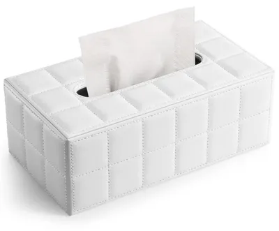 Produktbild von Rechteckige Kosmetiktücherbox Kunstleder Weiß 10 x 5,5 x 4 Zoll