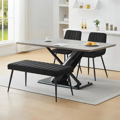 Produktbild von 101cm Samt Sitzbank, Polsterbank Metallbeine,Schwarz