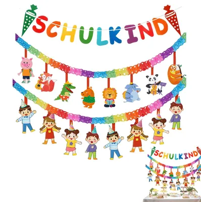 Schulstart-Dekoset: Banner + 2 Girlanden, 9 m, für Einschulung