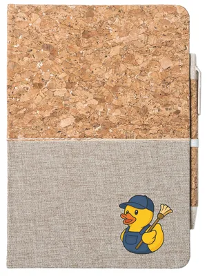 Produktbild von Huuraa Notizbuch A5 Quietscheente Hausmeister Comic Gummiente 80 Blatt inkl. Kugelschreiber Tagebuch Geschenkidee