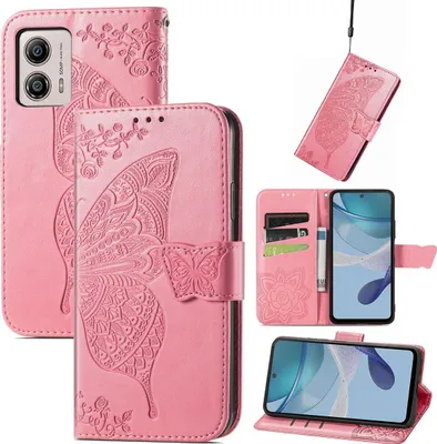 Produktbild von Mobigear Butterfly  Motorola Moto E13 Hülle Klapphülle Geldbörse - Pink