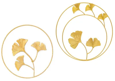 Wandskulptur Ginkgo-Blätter, 2er-Set, Gold, Metall, 24x28 cm