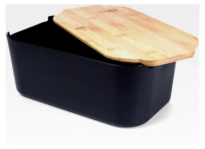 Produktbild von Brotkasten mit Holzbrett Schwarz - Brotkorb - Brotbox - Brotbehälter - 33x18,5x12 cm