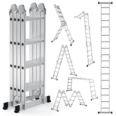 Obrázok produktu pre Peviasot hliníková rebrík s 4 priečkami, univerzálna skladacia rebrík, domáca rebrík, strieborná, nosnosť 150 kg