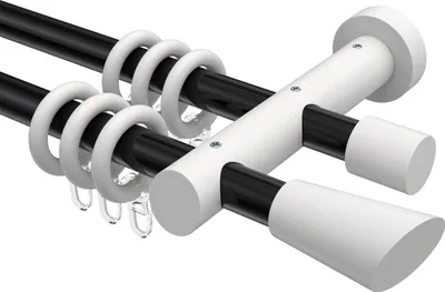 Produktbild von Interdeco Gardinenstange / Vorhangstange Schwarz / Weiß, Typ Talena Bero (Konus Schräge), 20 mm Ø 2-läufig, 200 cm