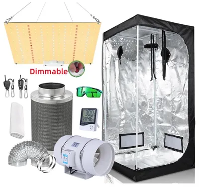 Obrázok produktu pre Growzelt kompletná sada – LED systém na pestovanie – hydroponika – vysoká hodnota PPFD – aktívny uhlíkový filter – 50 × 50 × 100 cm – sada D