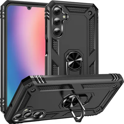 Obrázek produktu pro Pouzdro pro Samsung Galaxy A25 dvouvrstvé robustní, vojenská ochrana pouzdro s držákem prstenu a stojánkem Černý