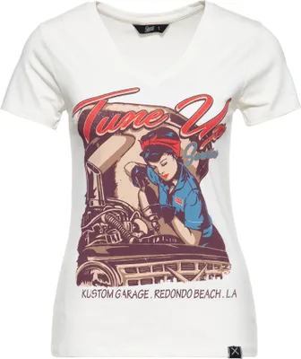 Produktbild von QUEEN KEROSIN Kurzarm Shirt Mit Trendigem V Ausschnitt Tune Up Offwhite Xxl