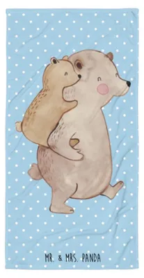 Produktbild von Mr. & Mrs. Panda Handtuch Papa Bär - Blau Pastell - Geschenk, Geburtstag, Badehandtuch, Duschhandtuch, Poolhandtuch, Muttertag, Duschtuch, Vatertag, Strandtuch