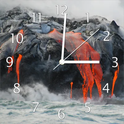 Produktbild von Wallario Design Wanduhr Lavastrom ins Meer aus Echtglas, Größe 30 x 30 cm
