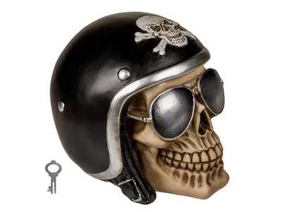 Produktbild von Spardose Totenkopf mit schwarzem Motorradhelm