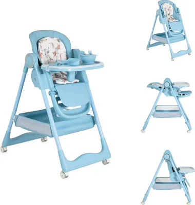 Produktbild von Moni Kinderhochstuhl Surprise faltbar Lätzchen Schüssel Löffel Gabel Räder Korb blau