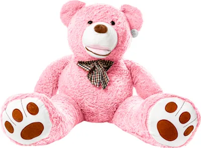 A pink teddy bear sitting down.
