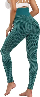 Image de ASKSA Damen Leggings Honeycomb Sporthose Anti Cellulite High Waist Yogahosen Stretch Push Up Workout Yoga Fitness Butt Lift Jogginghose (Grün,M)